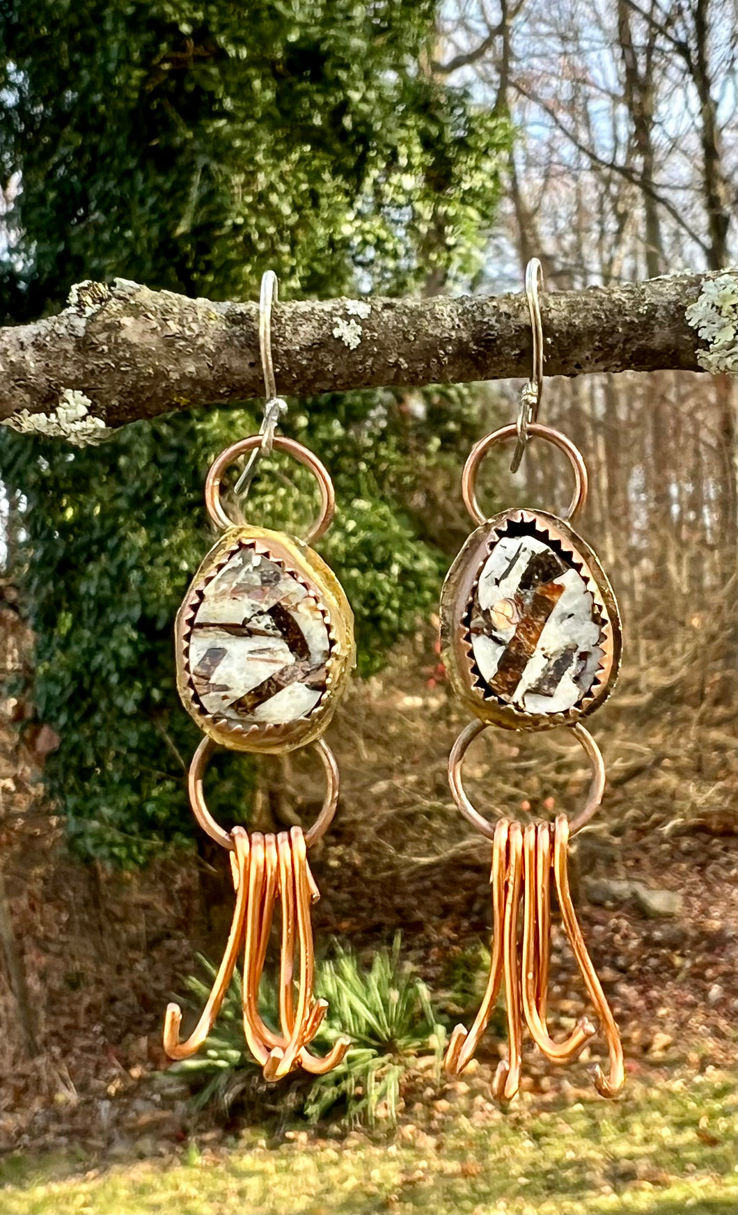 Astrophylite copper dangle earrings (silver hooks)