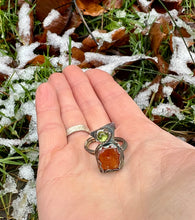 Load image into Gallery viewer, Orange Kyanite and Peridot Sterling Silver Adjustable Ring
