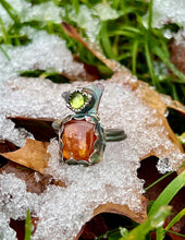 Load image into Gallery viewer, Orange Kyanite and Peridot Sterling Silver Adjustable Ring
