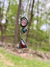 Load image into Gallery viewer, Morganite, Malachite and Ruby Sterling Silver Lady Pendant
