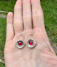 Load image into Gallery viewer, Ruby sterling silver earrings (lab created gorgeous stones)
