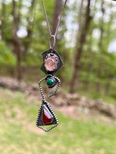 Load image into Gallery viewer, Morganite, Malachite and Ruby Sterling Silver Lady Pendant

