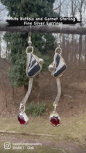 Load and play video in Gallery viewer, White Buffalo and Garnet Sterling Silver Dangle Earrings
