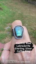 Load and play video in Gallery viewer, Electric Blue Labradorite Coffin Adjustable Ring
