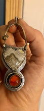 Load image into Gallery viewer, Crazy lace agate and Mexican Fire Opal double heart sterling silver pendant
