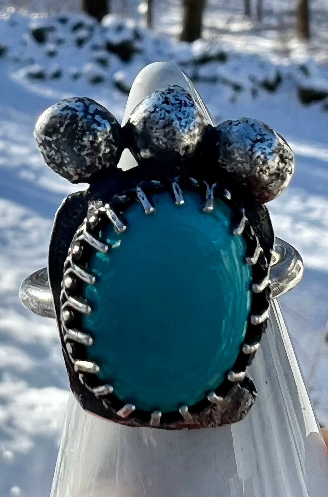 Chrysocolla sterling silver 3 ball adjustable ring