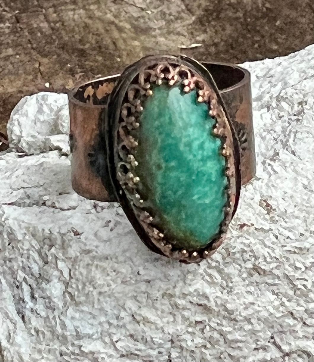 Fox Mine turquoise copper adjustable ring