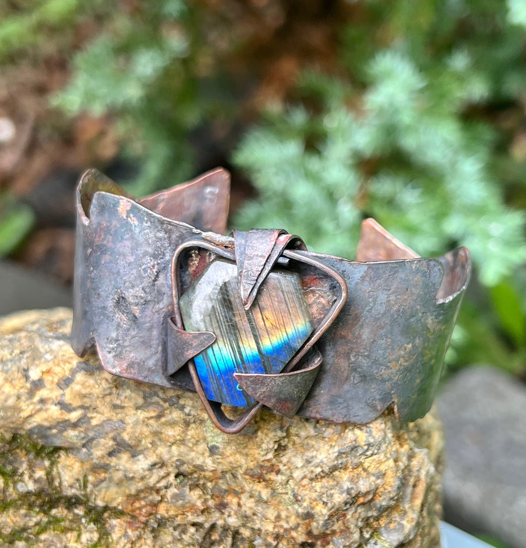Copper Coffin Labradorite Cuff Bracelet
