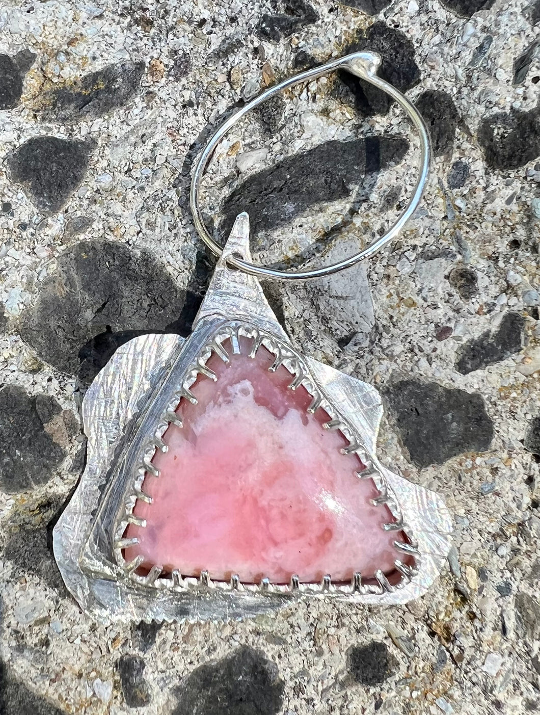Pink Peruvian Opal Triangle Sterling Silver Pendant