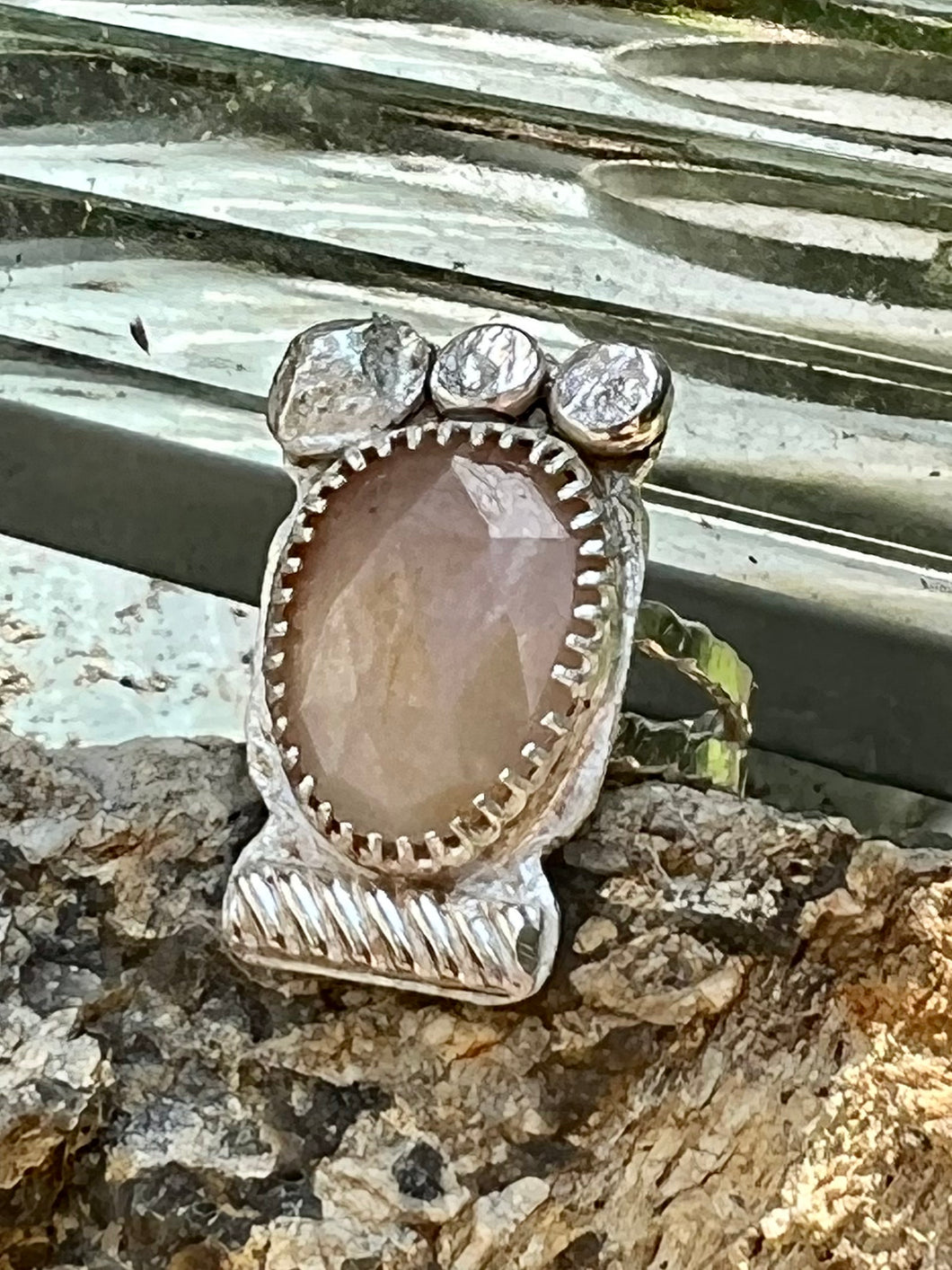 Peach sapphire sterling silver ring