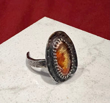 Load image into Gallery viewer, Mexican Fire Opal Adjustable Sterling Silver Orange Ring
