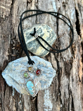 Load image into Gallery viewer, Turquoise, Tourmaline, Citrine and Garnet Sterling Silver Pendant Necklace
