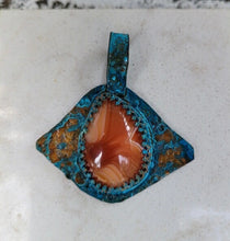 Load image into Gallery viewer, Copper orange agate patina eye pendant
