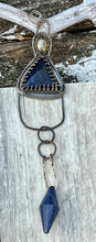 Load image into Gallery viewer, Sodalite, Lapis lazuli and pyrite long sterling silver pendant
