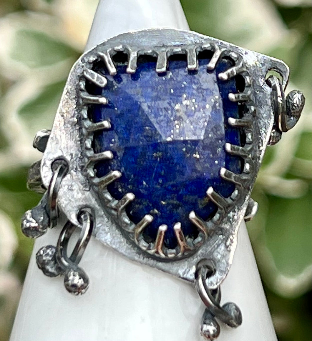 Lapis Lazuli Sterling Silver Adjustable Ring with Dangles