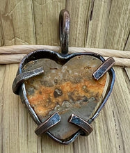 Load image into Gallery viewer, Bumblebee jasper heart double-sided copper pendant
