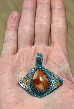 Load image into Gallery viewer, Copper orange agate patina eye pendant
