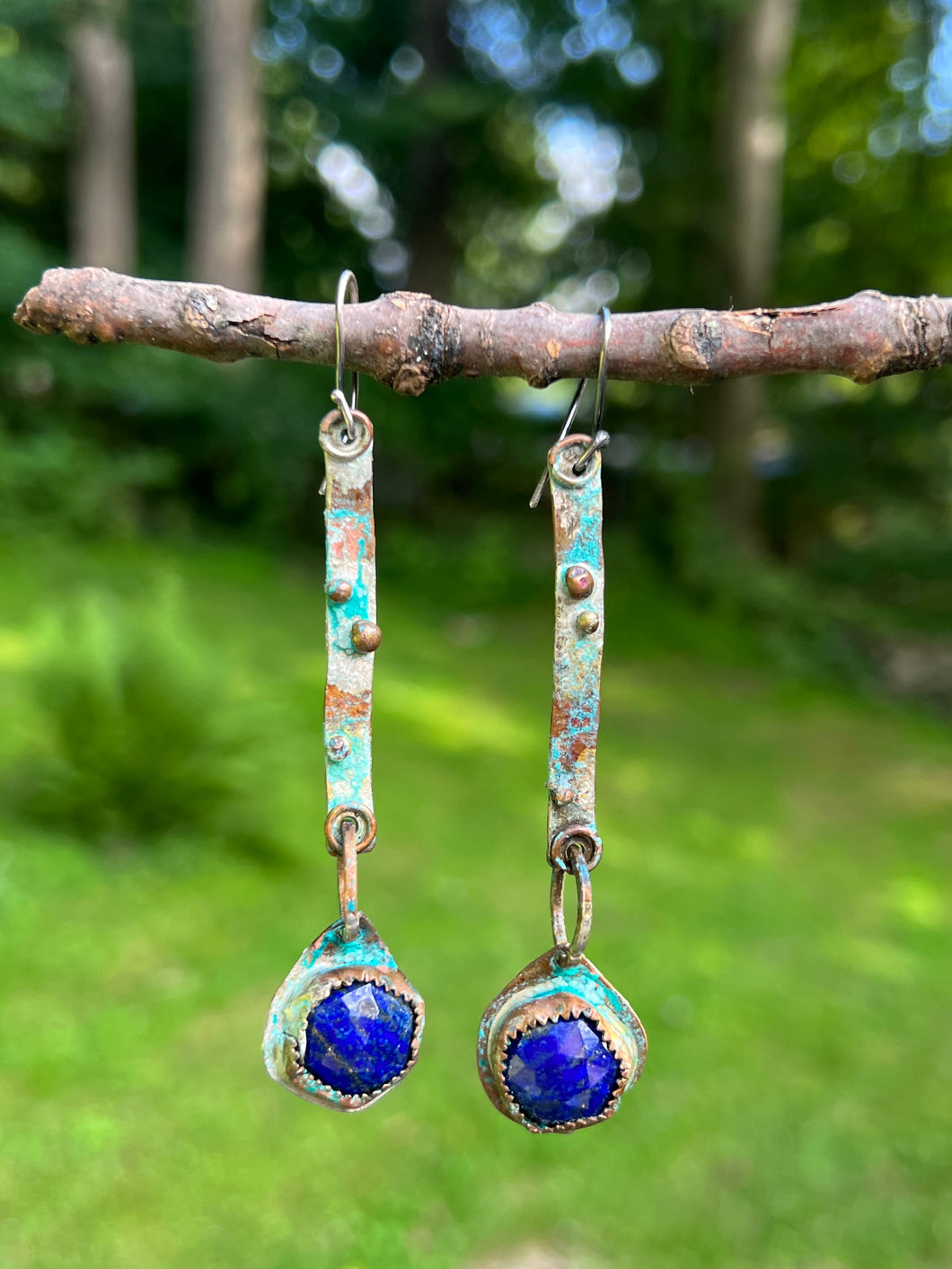 Copper Lapis Lazuli Patina Dangle Earrings
