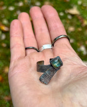 Load image into Gallery viewer, Kyanite Sterling and Reticulated Silver Adjustable Ring
