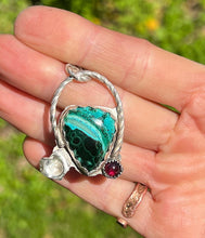Load image into Gallery viewer, Malachite Chrysocolla And Garnet Sterling Silver Pendant
