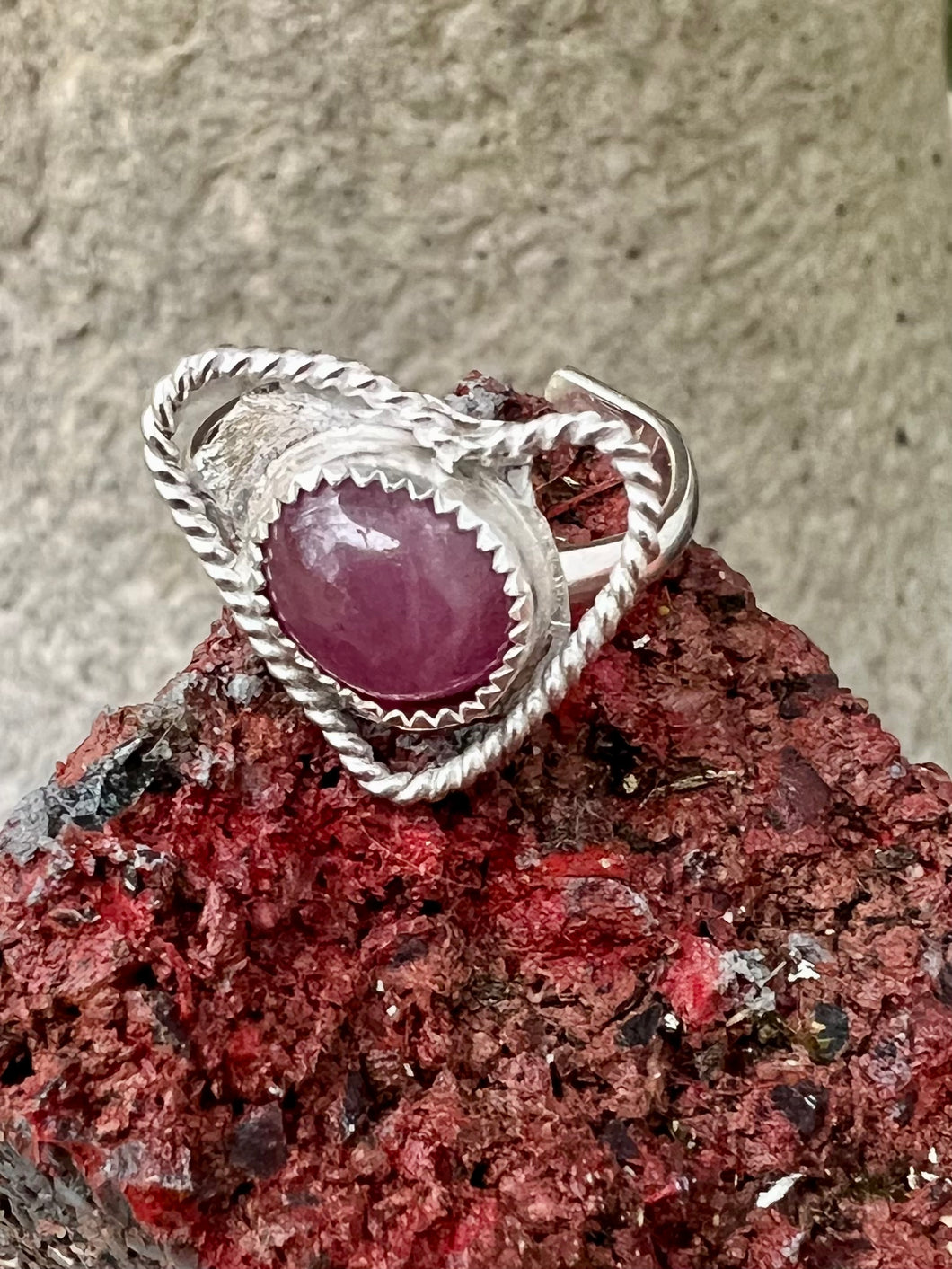 Ruby Heart sterling silver adjustable ring