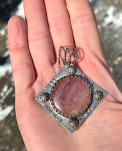 Load image into Gallery viewer, Strawberry quartz sterling silver square pendant
