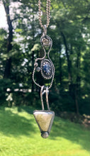 Load image into Gallery viewer, Prehnite, pyrite and rutilated quartz sterling silver long pendant
