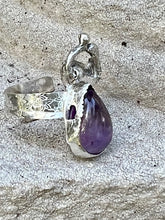 Load image into Gallery viewer, Amethyst sculptural sterling silver wrap ring.
