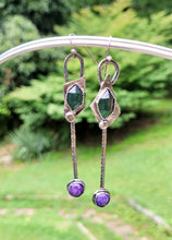 Load image into Gallery viewer, Serpentine and charoite sterling silver earrings

