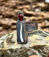 Load image into Gallery viewer, White Buffalo and Garnet Sterling Silver Adjustable Ring
