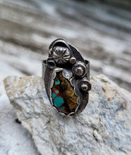 Load image into Gallery viewer, Tibetan turquoise adjustable sterling silver statement ring
