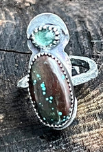 Load image into Gallery viewer, Tibetan Turquoise and Tourmaline Sterling Silver Adjustable Ring
