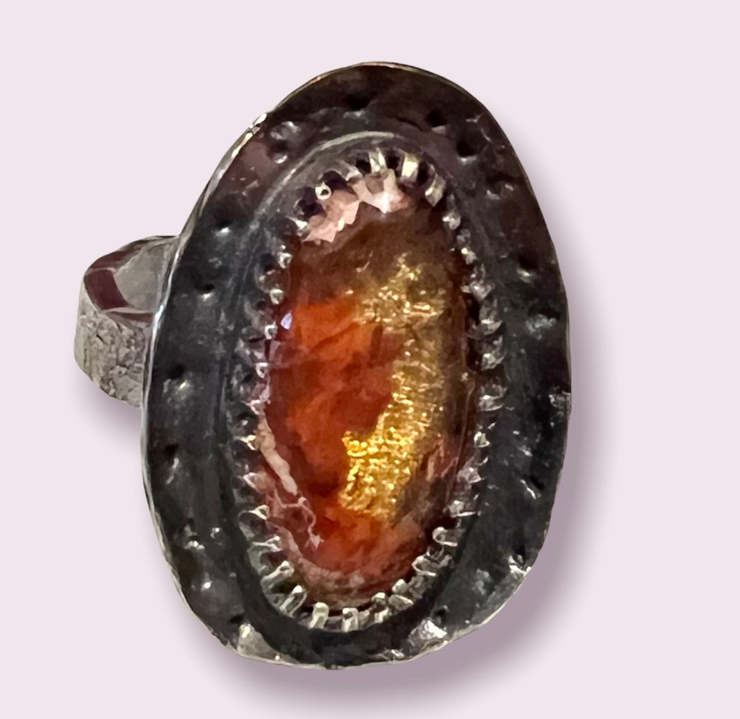 Mexican Fire Opal Adjustable Sterling Silver Orange Ring