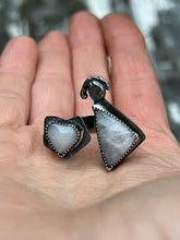 Load image into Gallery viewer, Moonstone and White Jade Heart Double Sterling Silver Adjustable Ring
