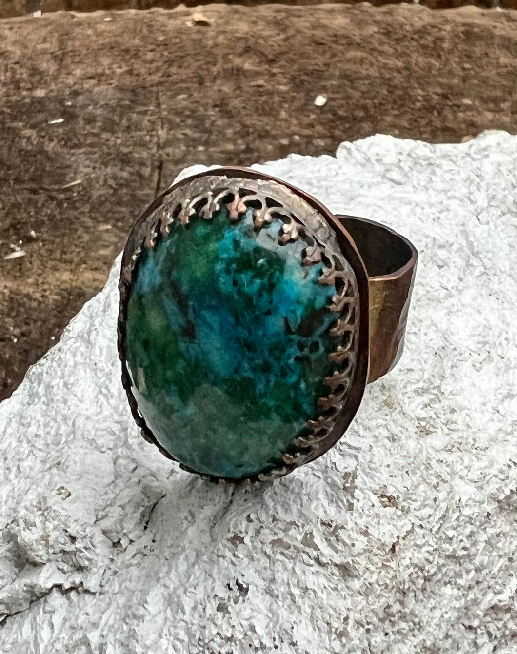 Copper blue stone adjustable ring