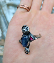 Load image into Gallery viewer, Kyanite and tourmaline sterling silver sculptural adjustable ring
