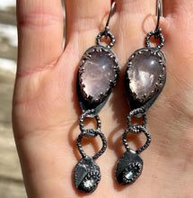 Load image into Gallery viewer, Rose Quartz and Swiss Blue Topaz sterling silver dangle earrings
