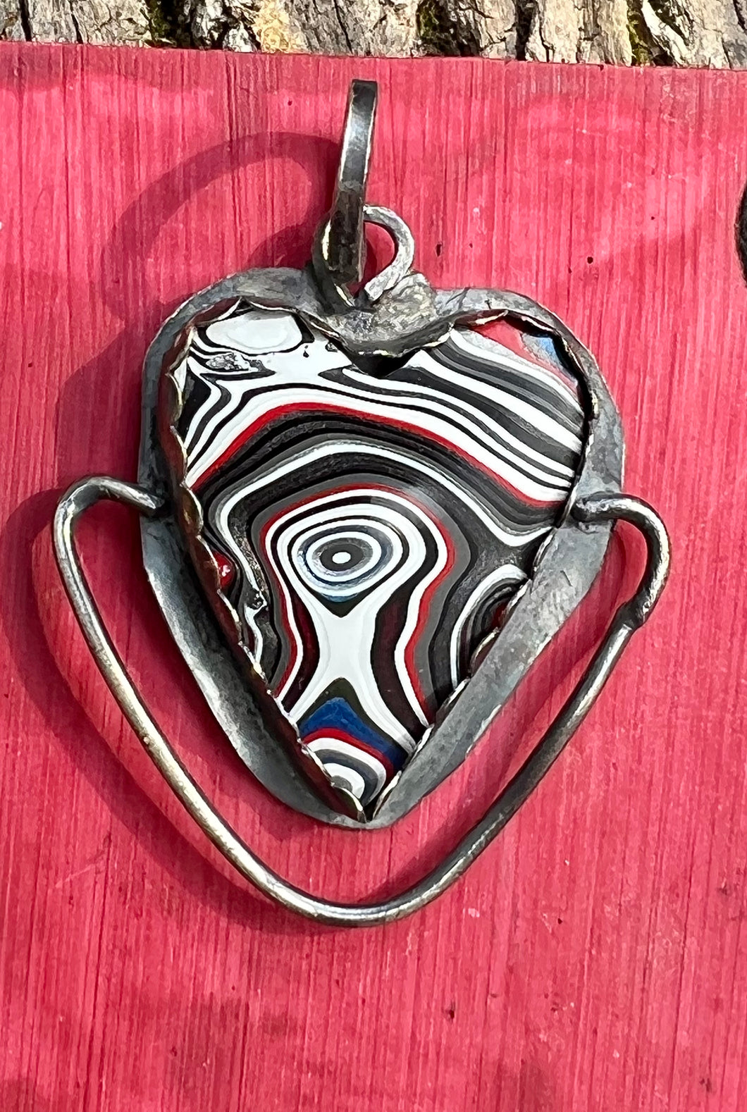 Fordite Heart Sterling Silver Pendant
