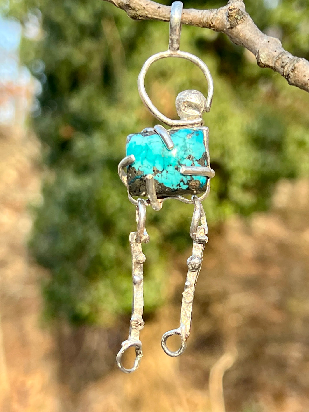 Persian Turquoise Sterling Silver Dangle Pendant