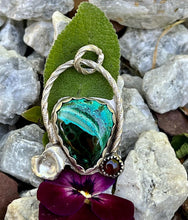 Load image into Gallery viewer, Malachite Chrysocolla And Garnet Sterling Silver Pendant
