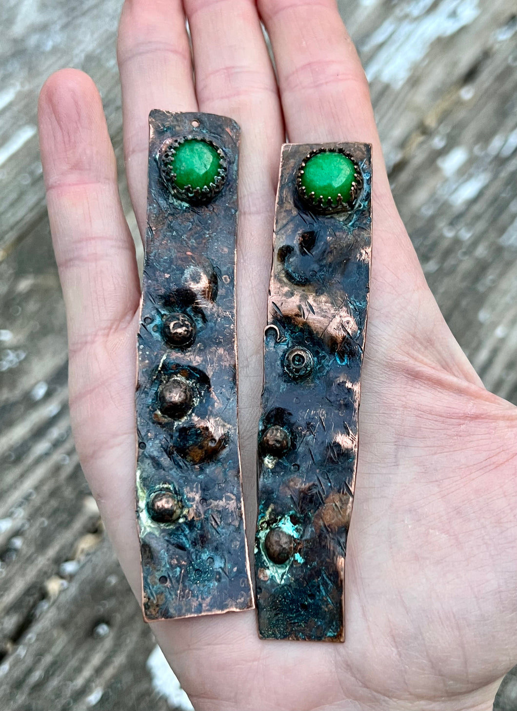 Copper green stone earrings