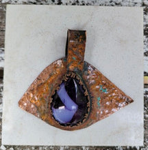Load image into Gallery viewer, Copper purple agate evil eye pendant
