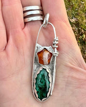 Load image into Gallery viewer, Mexican Fire Opal and Malachite Chrysocolla Sterling Silver Pendant
