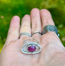 Load image into Gallery viewer, Ruby Sterling Silver Evil Eye Adjustable Ring

