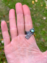 Load image into Gallery viewer, Kyanite Sterling and Reticulated Silver Adjustable Ring
