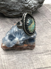 Load image into Gallery viewer, Tibetan Turquoise twist rope accent adjustable sterling silver ring.
