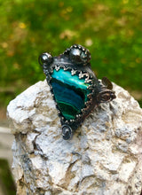 Load image into Gallery viewer, Chrysocolla Malachite Sterling Silver Sculptural Adjustable Ring
