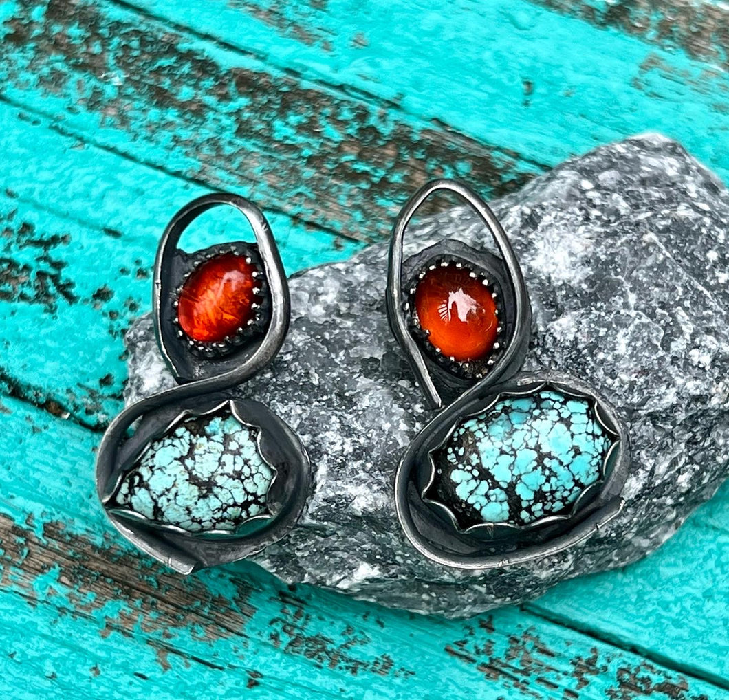 Hubei Turquoise & Amber Sterling Silver Post Earrings