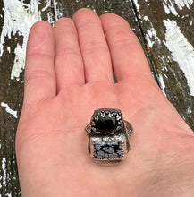 Load image into Gallery viewer, Obsidian and snowflake obsidian sterling ring
