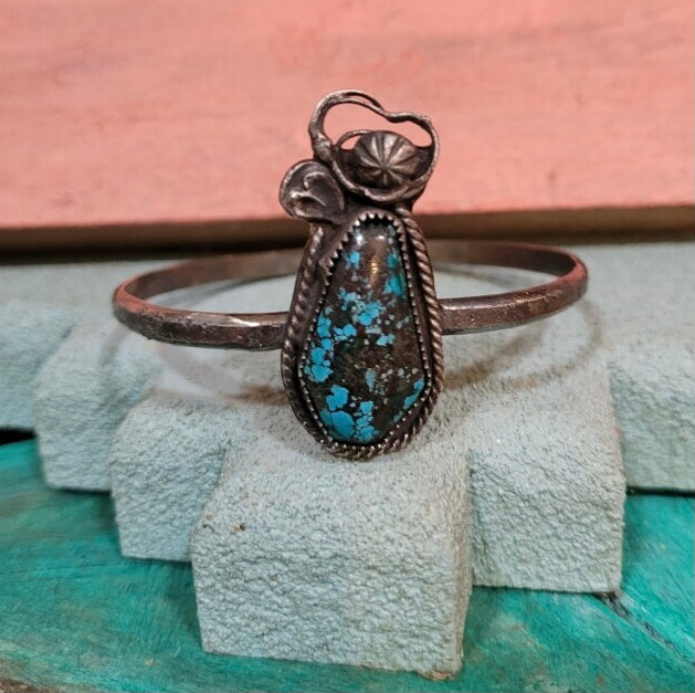 Tibetan Turquoise Coffin Sterling Silver Bangle Bracelet